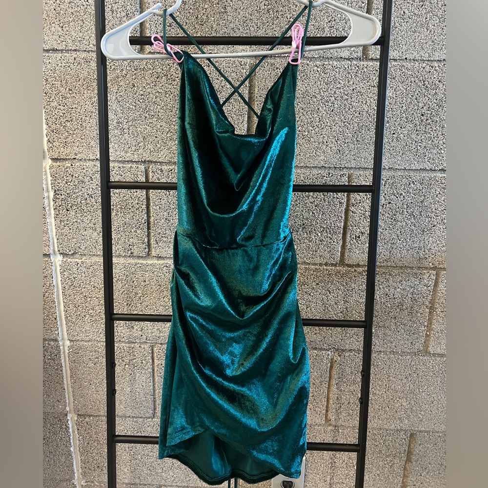 Lucy in the Sky Green Backless Dress Satin Suede